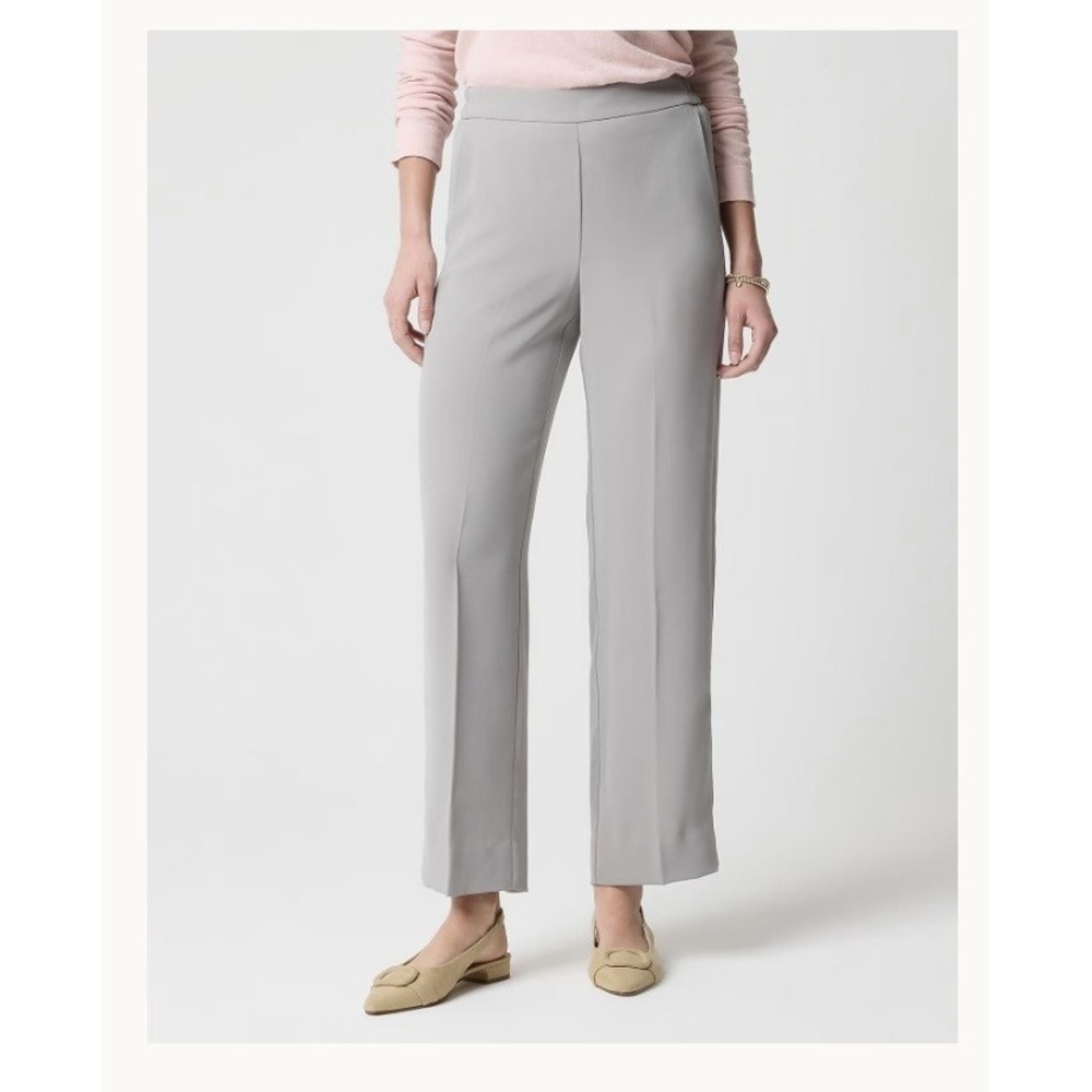 J.Crew Factory Petite Wide-Leg Jamie Pant Womens 4P Gray Crepe Pull On Trousers